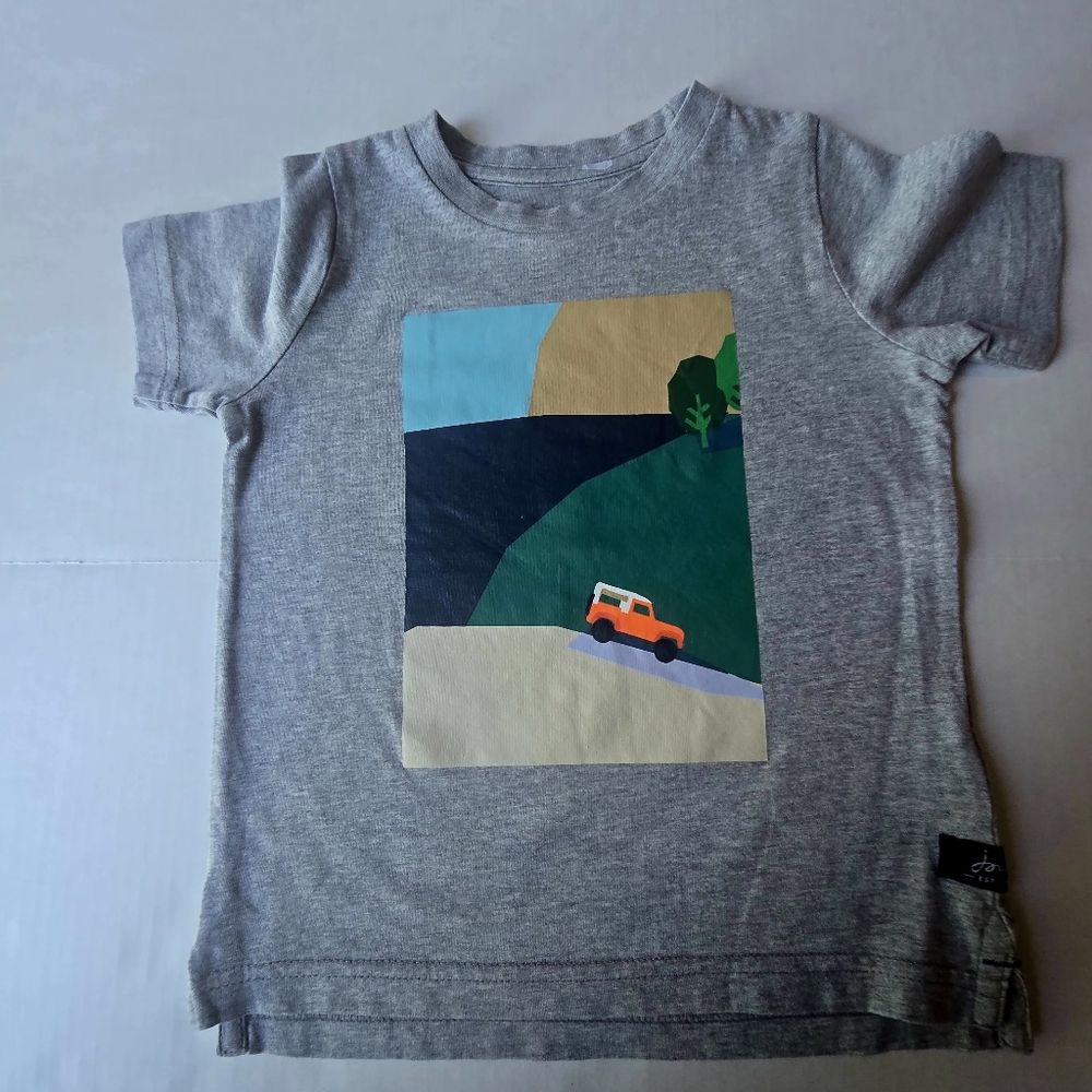 Joules Gray T-Shirt with Colorful Car Graphic